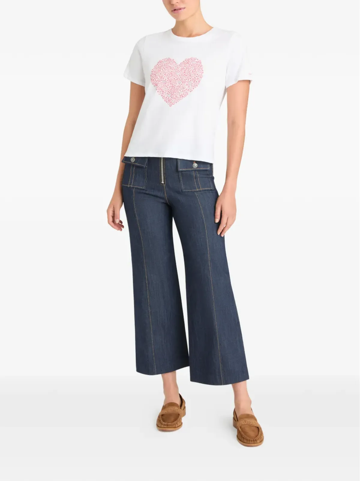 Cinq A Sept ラインストーン装飾ハートプリント Tシャツ - ホワイト - 画像2