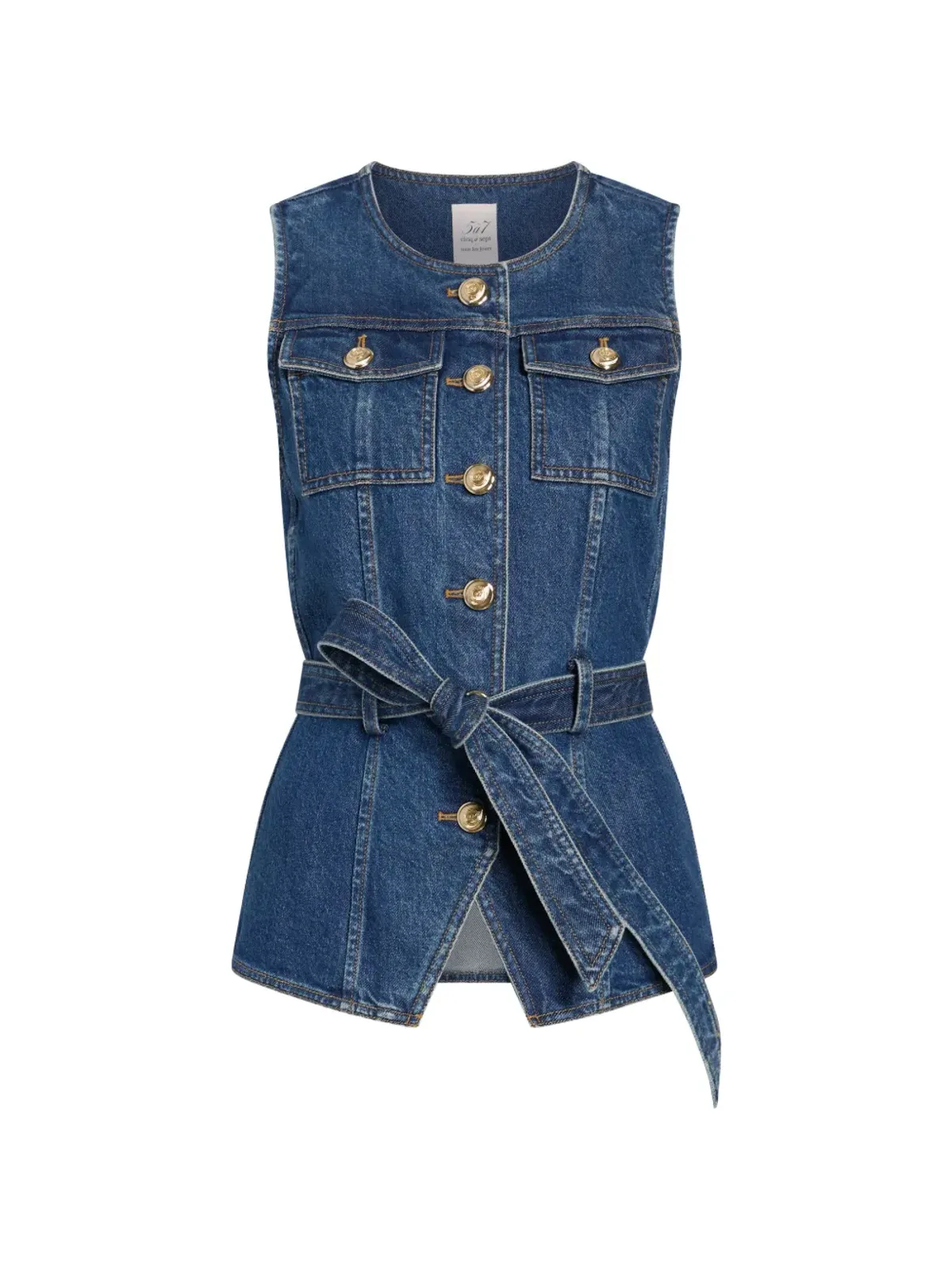 Cinq A Sept Reenee button belted jean vest - Blue - 画像1