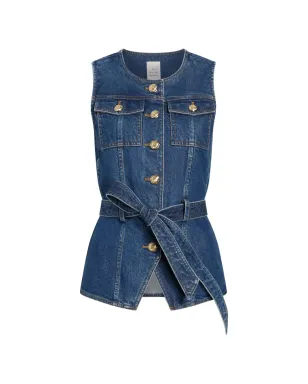 Cinq A Sept Reenee button belted jean vest - Blue - サムネイル1