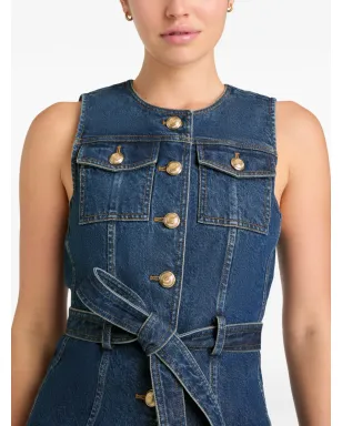 Cinq A Sept Reenee button belted jean vest - Blue - サムネイル5