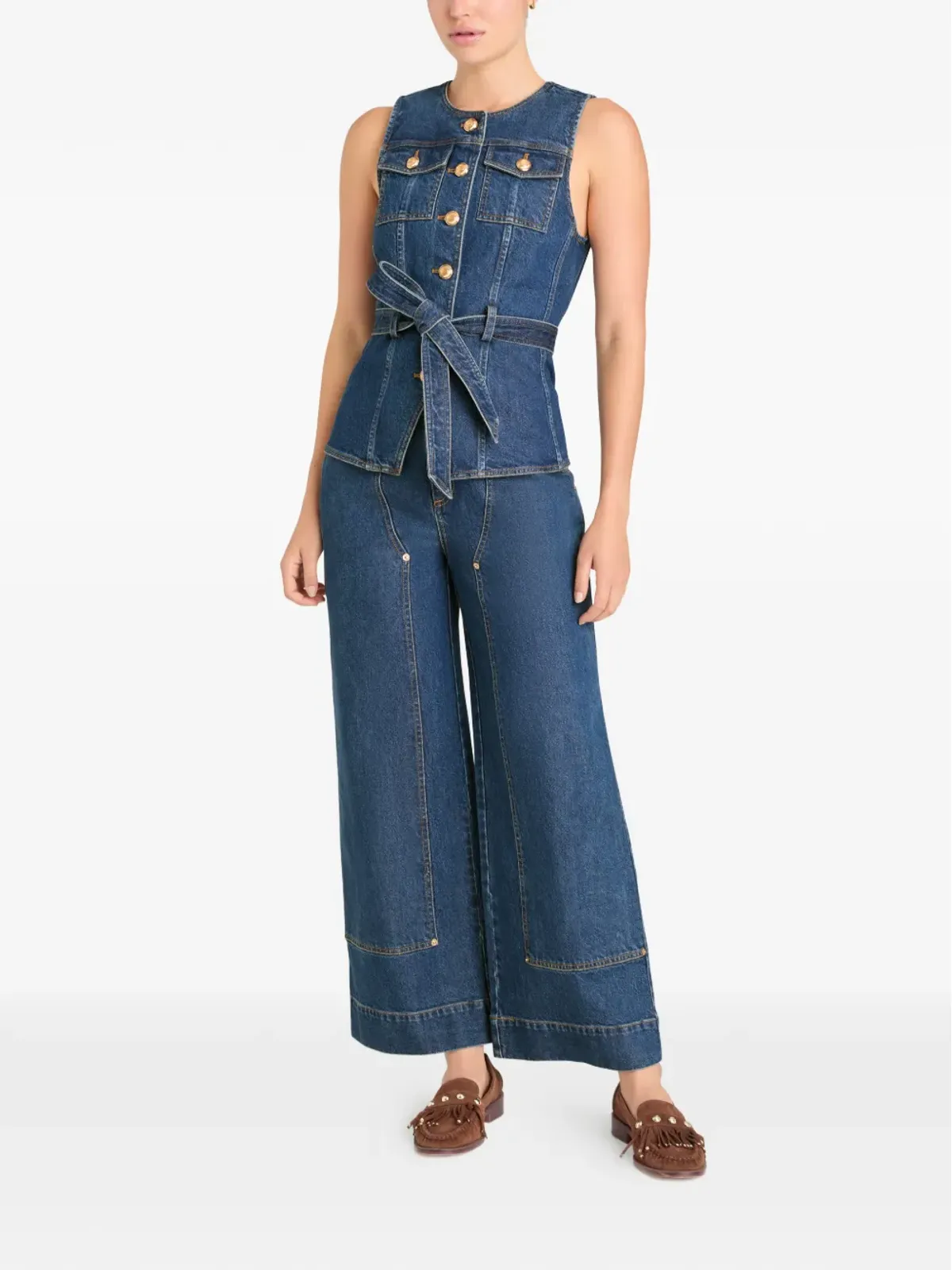 Cinq A Sept Reenee button belted jean vest - Blue - 画像2