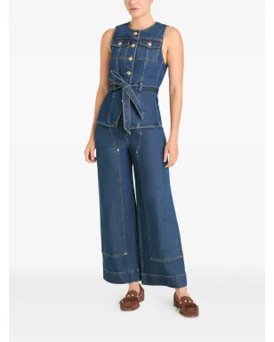 Cinq A Sept Reenee button belted jean vest - Blue - サムネイル2