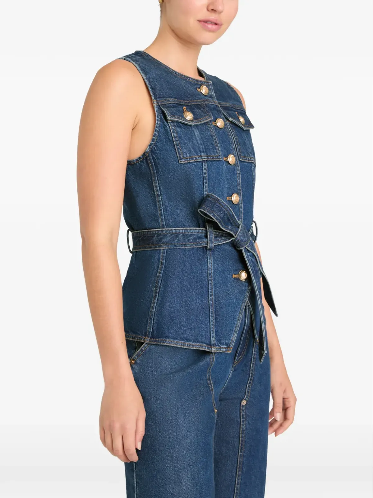 Cinq A Sept Reenee button belted jean vest - Blue - 画像3