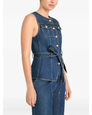 Cinq A Sept Reenee button belted jean vest - Blue - サムネイル3