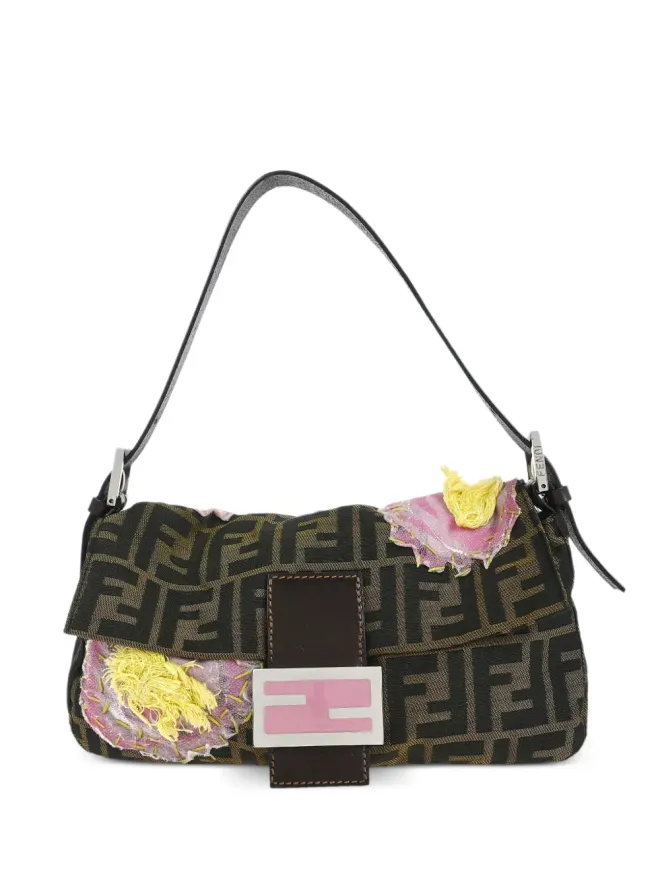 Fendi Pre-Owned Fendi ビンテージ Zucca バゲット フローラル刺繍ショルダーバッグ ブラウンの商品画像