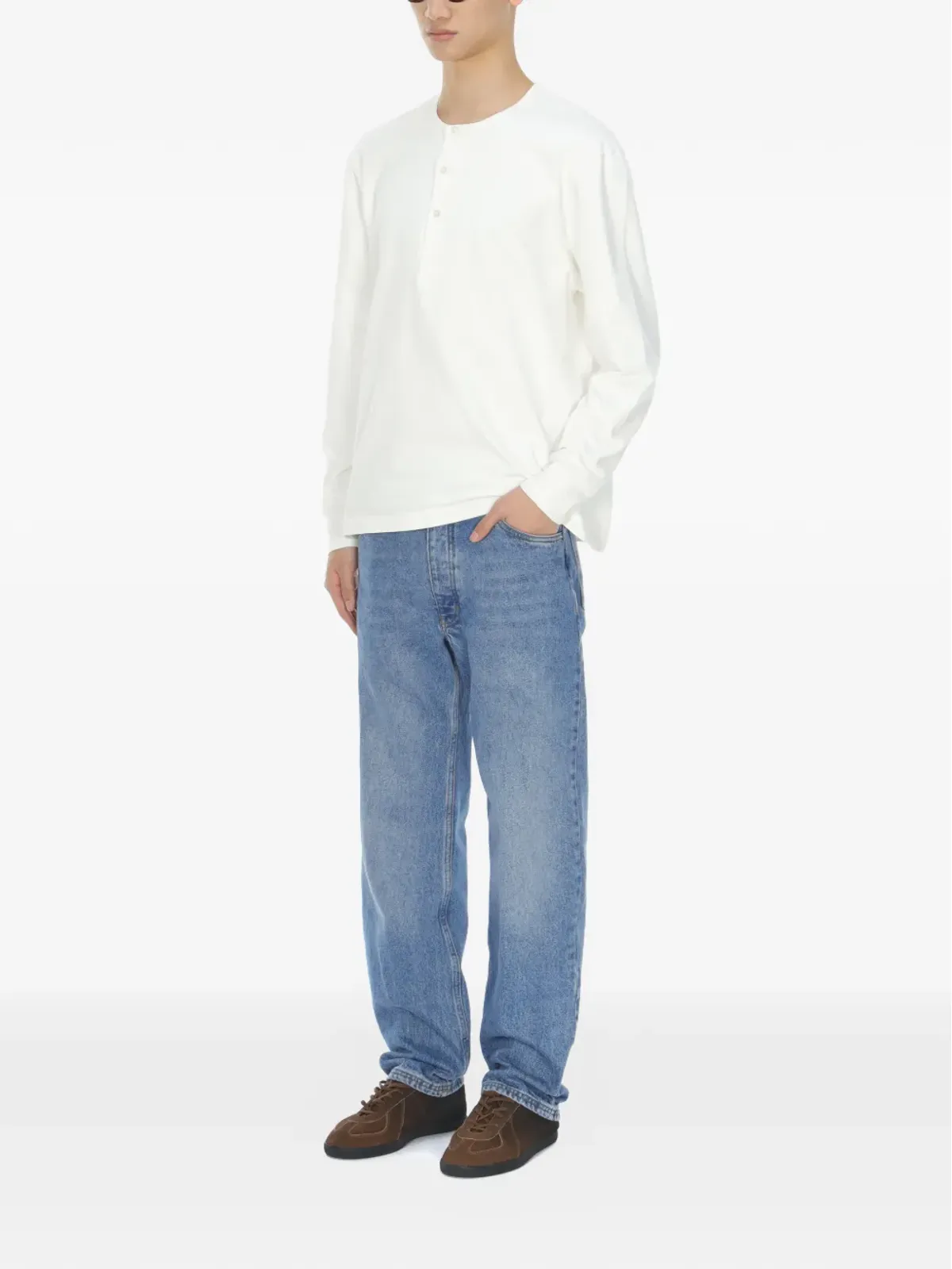 Studio Nicholson 長袖ヘンリーネックTシャツ - ホワイト - 画像3