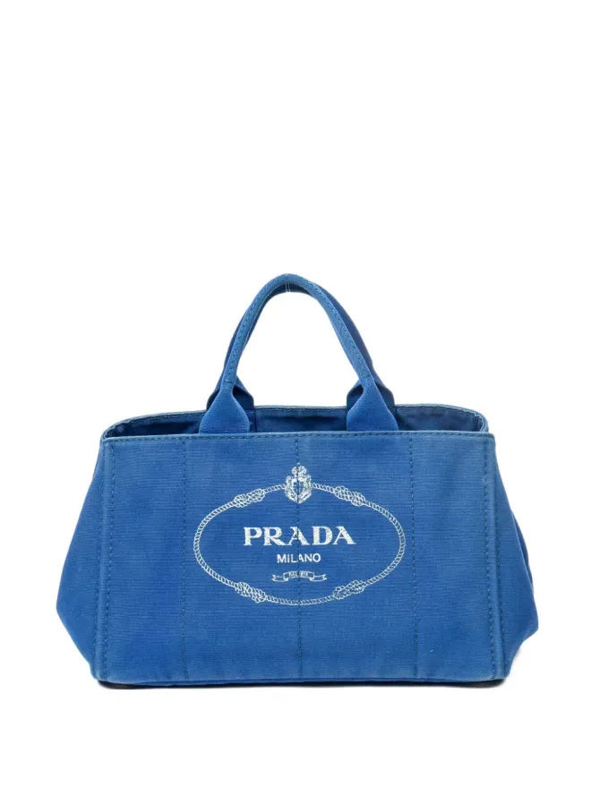 Prada Pre-Owned Prada ビンテージ Canapa ロゴプリント 大容量トートバッグ - ブルーの商品画像