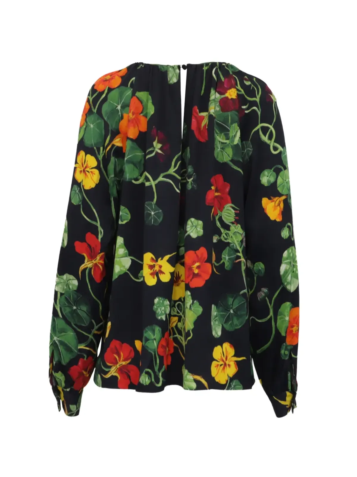 Oscar de la Renta ビンテージ ナスターチューム柄 長袖ブラウス - 画像2