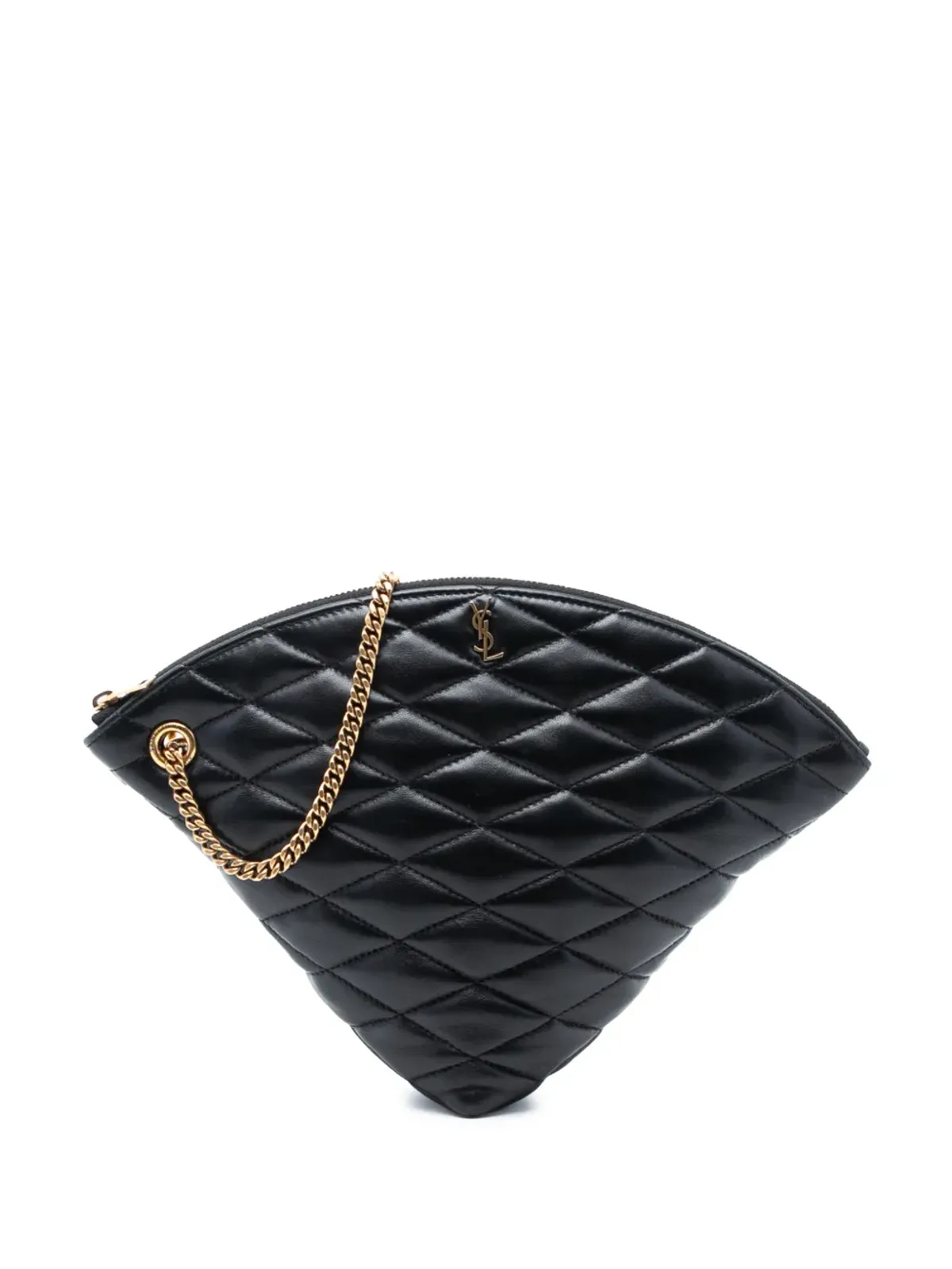 Saint Laurent Pre-Owned 2024 大型 キルティングラムスキン サデ・トライアングル・ポーチ クラッチバッグ - ブラック - 画像1