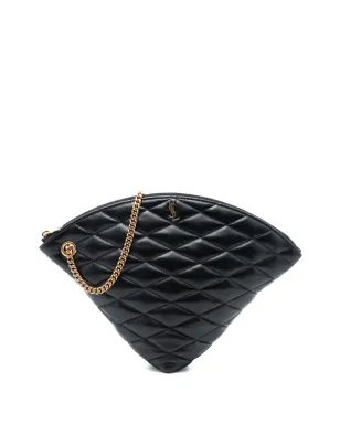 Saint Laurent Pre-Owned 2024 大型 キルティングラムスキン サデ・トライアングル・ポーチ クラッチバッグ - ブラック - サムネイル1