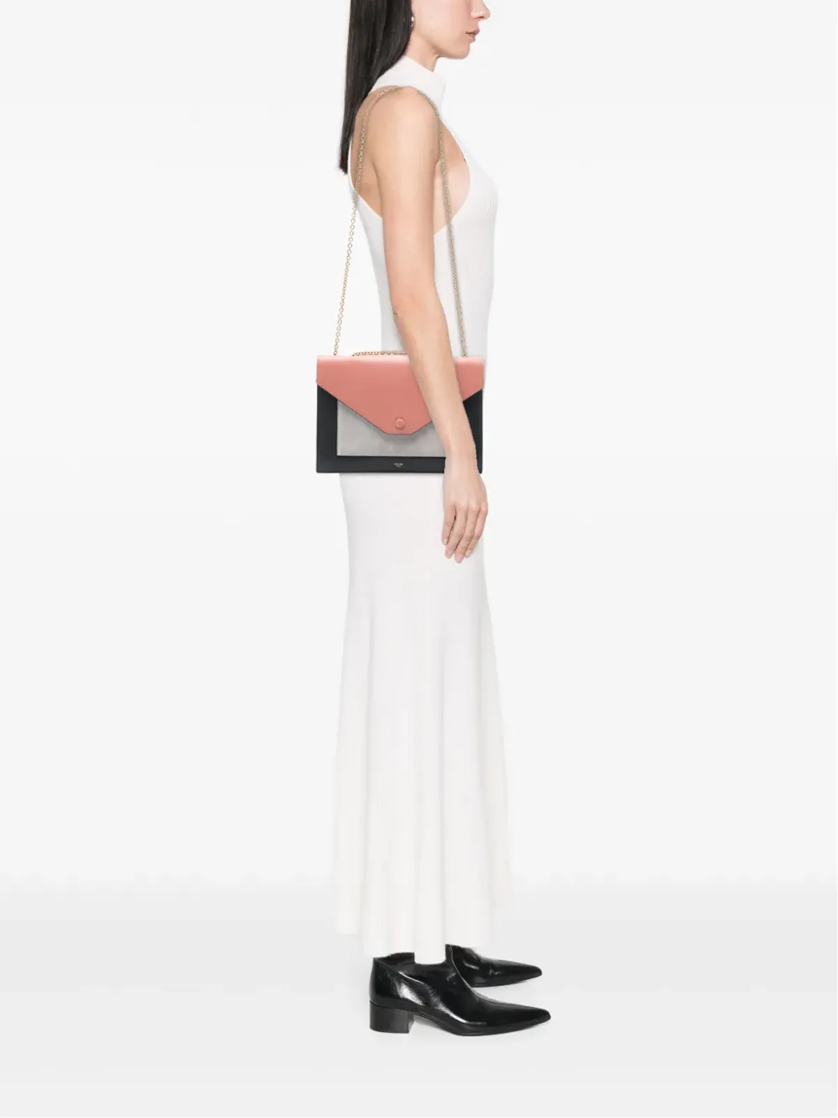 Celine Pre-Owned 2015 Tricolor Leather and Suede Pocket Envelope Wallet on Chain crossbody bag - Black - 画像2
