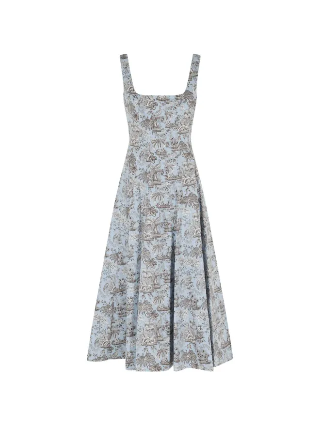 STAUD STAUD Wells square-neck toile midi dress - Blueの商品画像