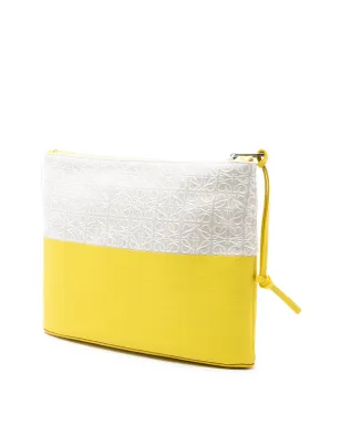 Loewe Pre-Owned リピート・アナグラム ジャカード×レザー オブロングポーチ クラッチバッグ - イエロー - サムネイル3