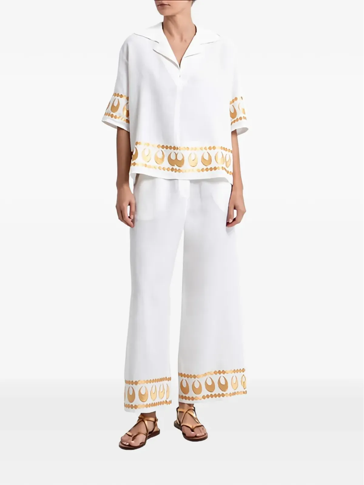 GREEK ARCHAIC KORI セレーネ刺繍パンツ - White - 画像2