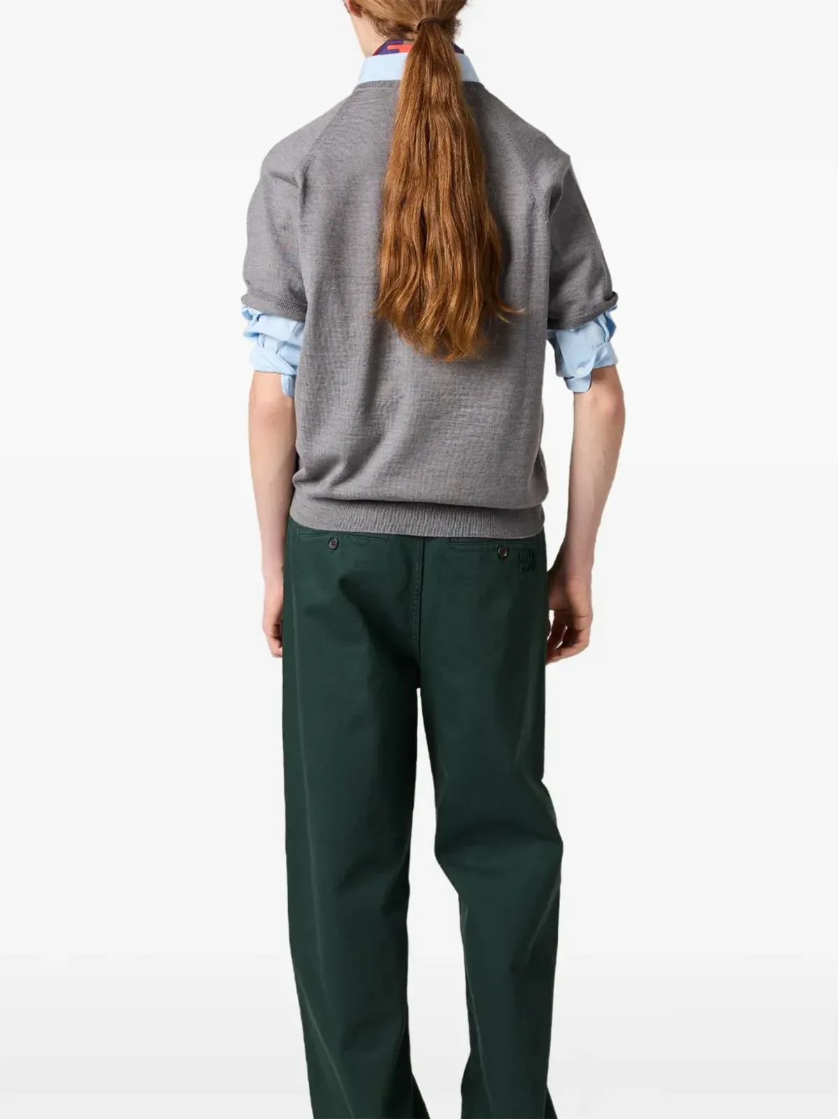 Miu Miu Vネック インターシャ ロゴ Tシャツ - 画像3