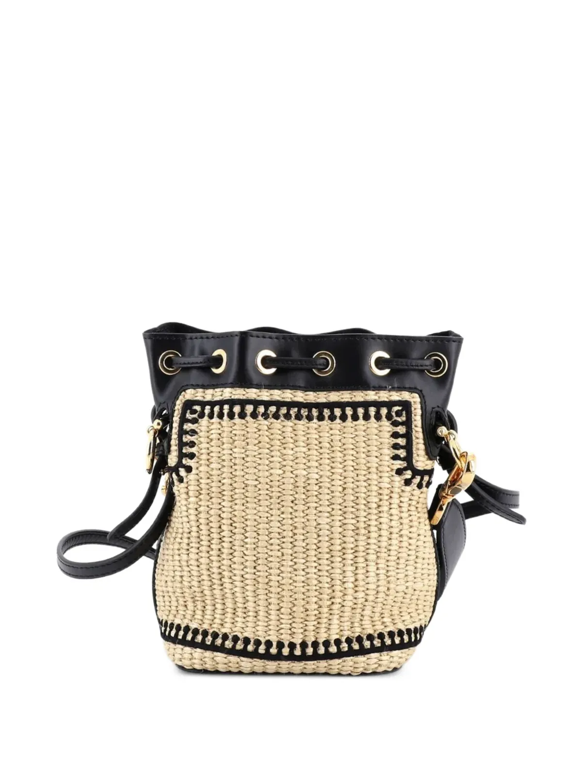 Fendi Pre-Owned モン・トレゾール ロゴ刺繍 ラフィア バケットバッグ - ブラック - 画像2