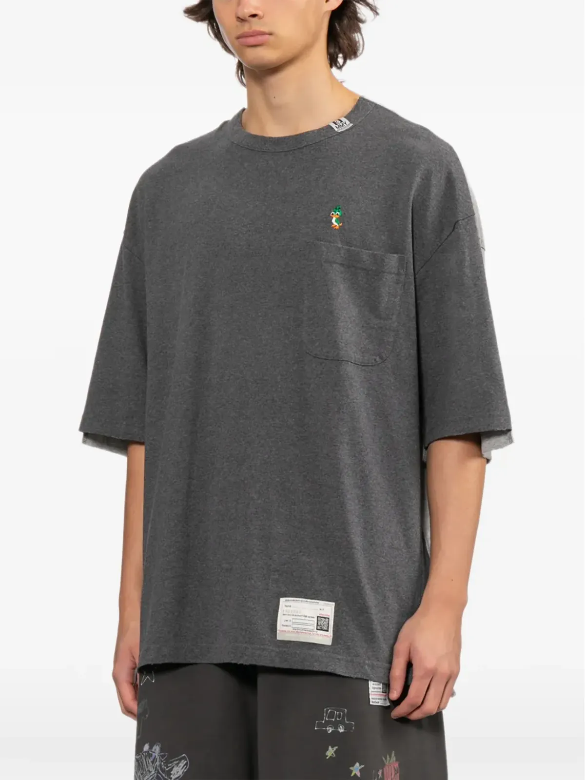 Maison MIHARA YASUHIRO ロゴ刺繍入りツートーンTシャツ - 画像3