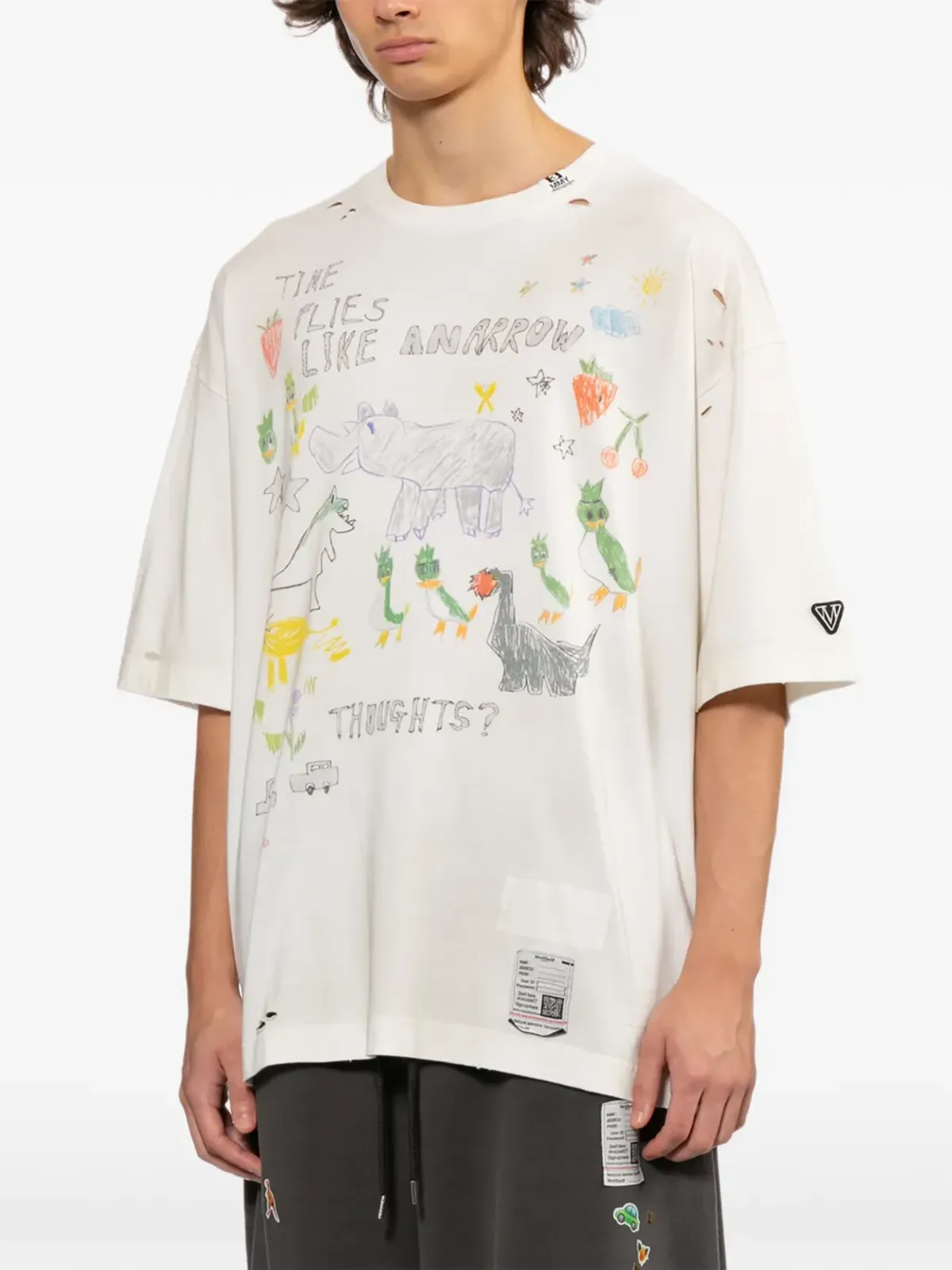 Maison MIHARA YASUHIRO ダメージ加工グラフィックTシャツ - 画像3