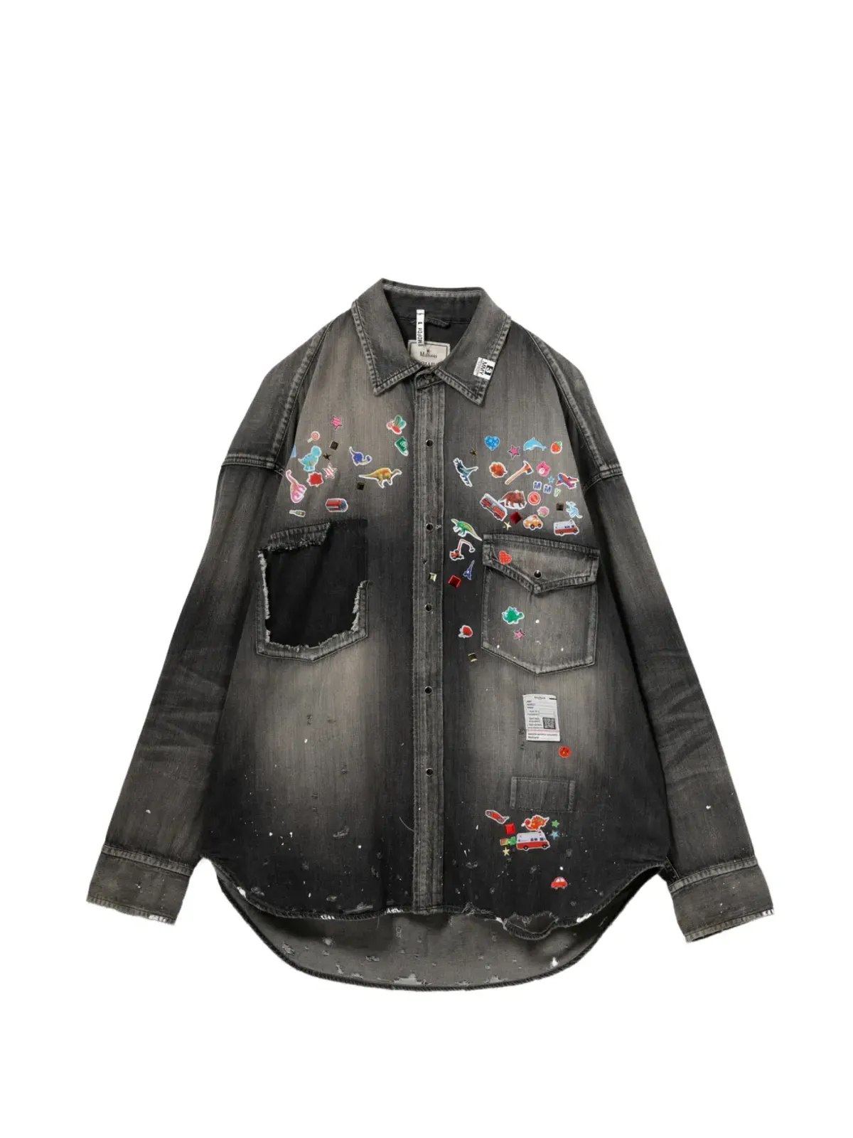 Maison MIHARA YASUHIRO 色褪せたグラフィックプリントシャツ グレー - 画像1