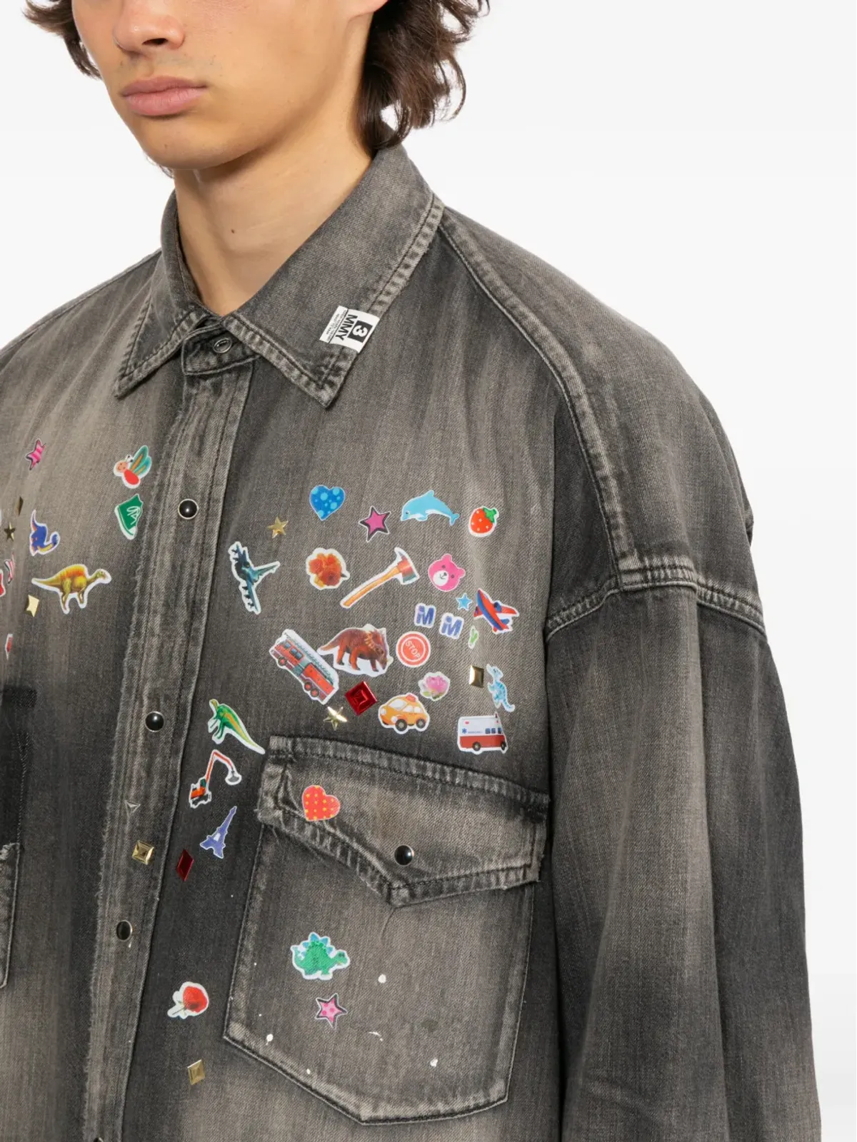 Maison MIHARA YASUHIRO 色褪せたグラフィックプリントシャツ グレー - 画像5