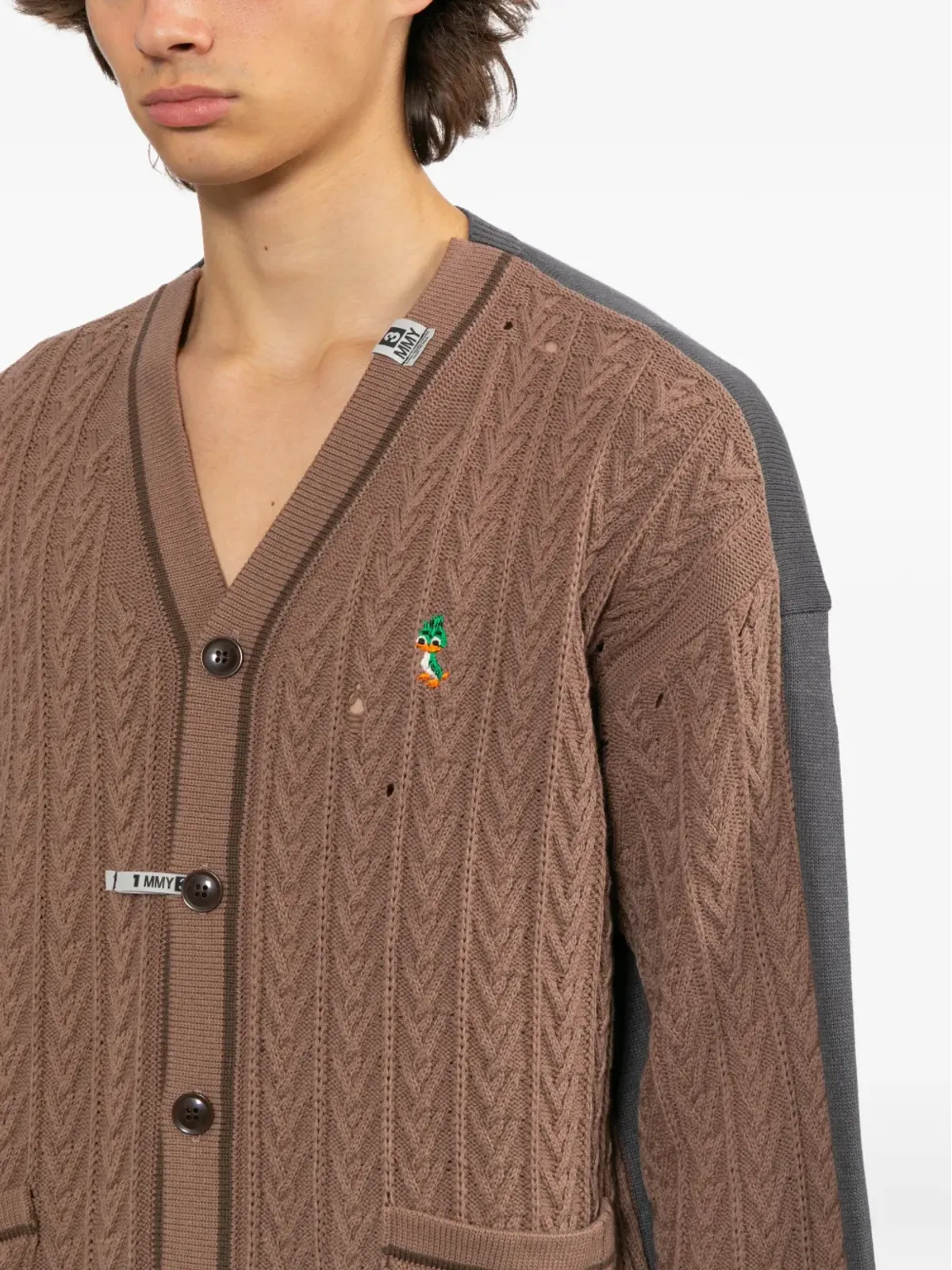 Maison MIHARA YASUHIRO ロゴ刺繍入りケーブルニットカーディガン ブラウン - 画像5