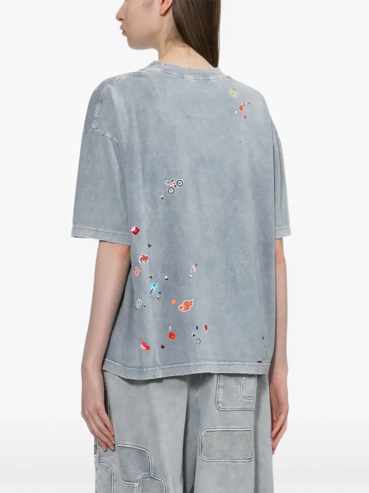 Maison MIHARA YASUHIRO キッド・ステッカープリント ブリーチ加工Tシャツ - 画像4