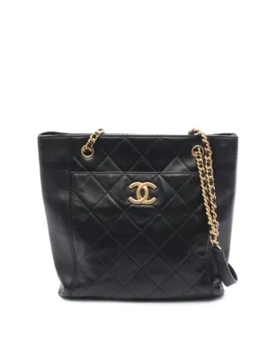 CHANEL ビンテージ 2020 CC キルテッド ラムスキン フロントポケット ショッピング トート サッチェル - ブラック - サムネイル1