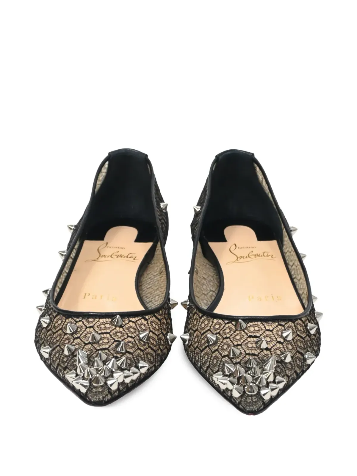 Christian Louboutin Pre-Owned レースとスパイクの装飾が施されたバレエフラット - 画像3