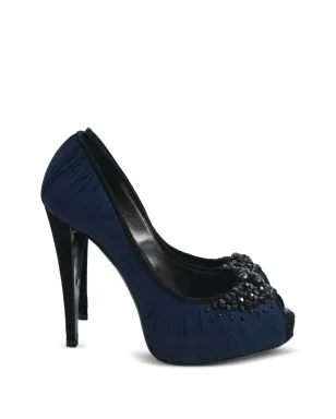 Giorgio Armani Pre-Owned crystal-embellished peep-toe pumps - Blue - サムネイル1