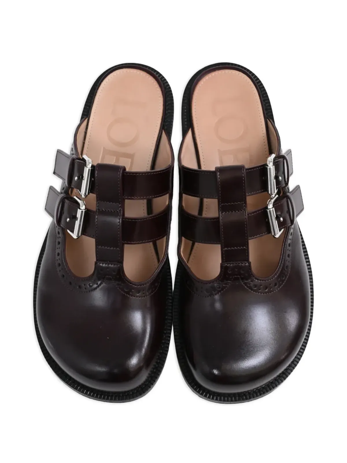 Loewe Campo バックル付き レザー ミュール ブラウン - 画像4