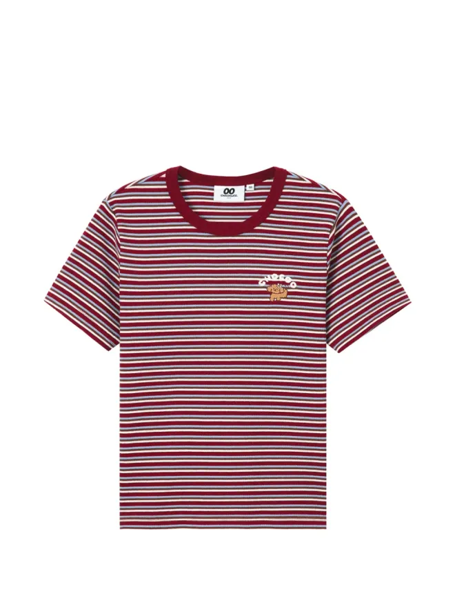 CHOCOOLATE CHOCOOLATE ストライプ柄の刺繍ディテール コットンTシャツの商品画像