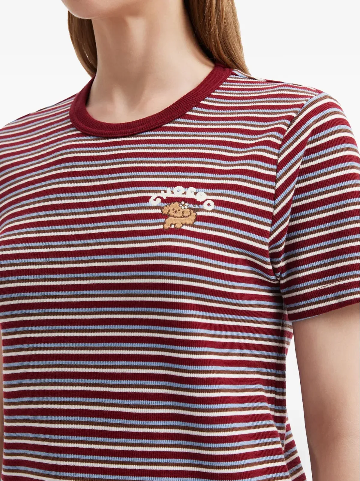 CHOCOOLATE ストライプ柄の刺繍ディテール コットンTシャツ - 画像5