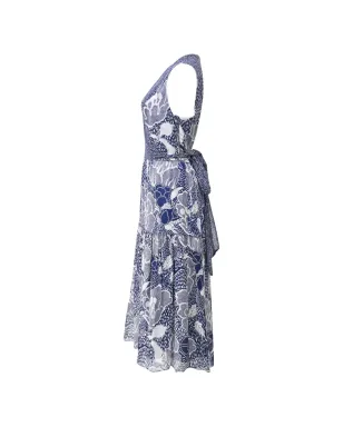 DVF Diane von Furstenberg Vanya フローラルプリント シルクドレス ブルー - サムネイル3