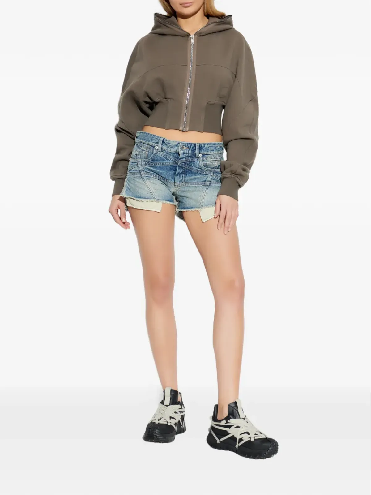 Rick Owens DRKSHDW ジップフード付きクロップド丈パーカー - 画像2