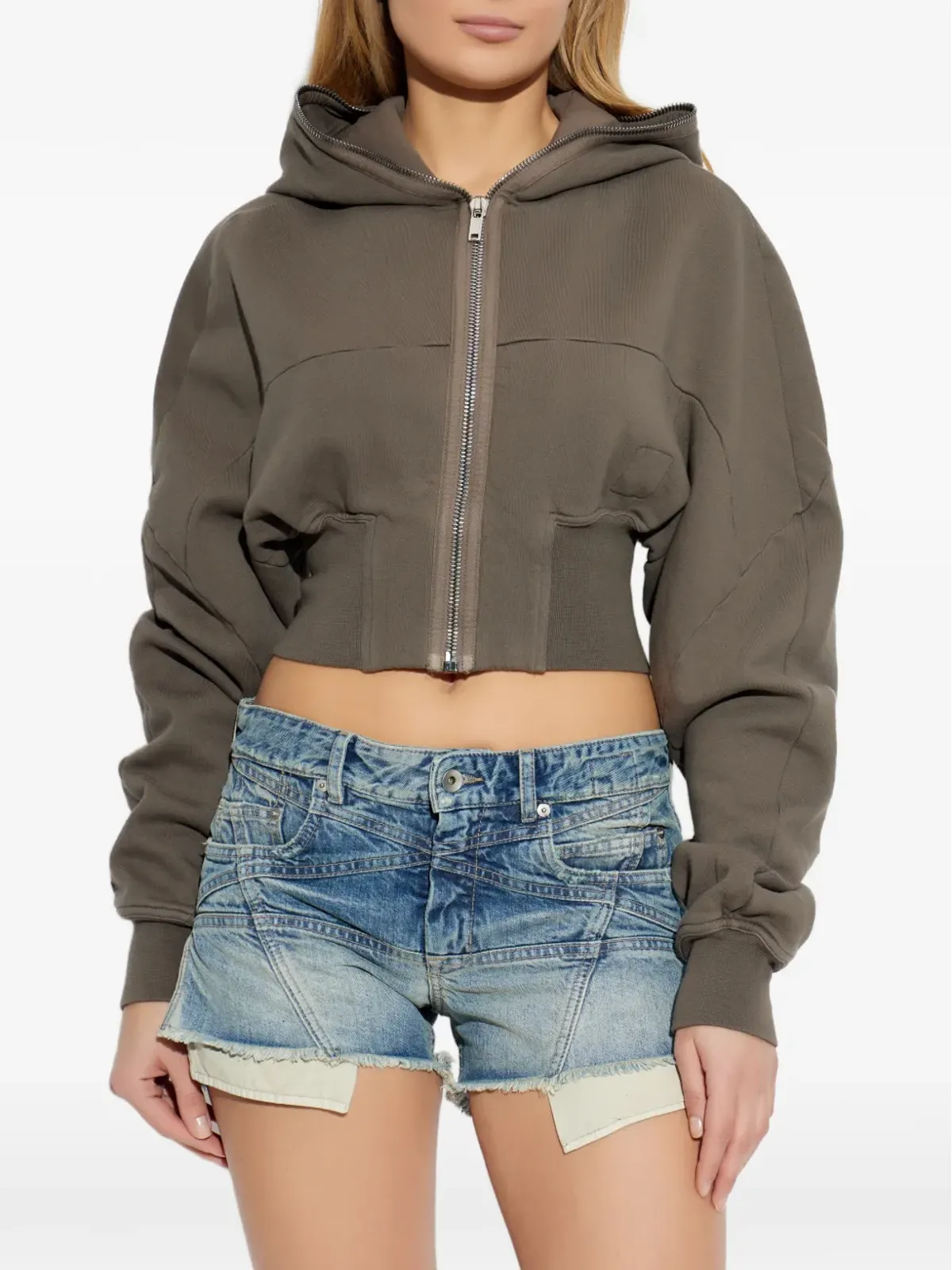 Rick Owens DRKSHDW ジップフード付きクロップド丈パーカー - 画像3