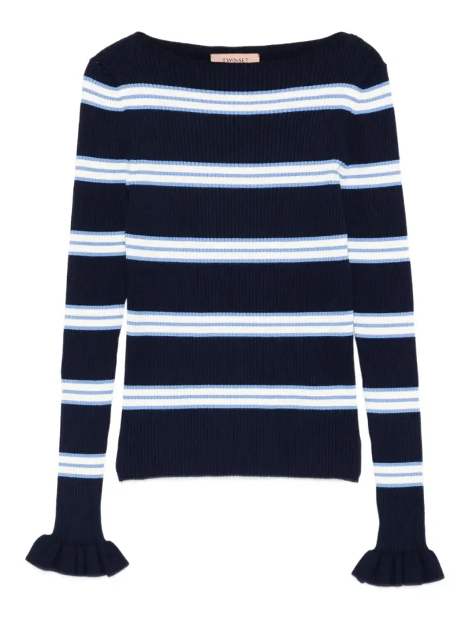 TWINSET TWINSET ストライプ柄フリルトップ ブルーの商品画像