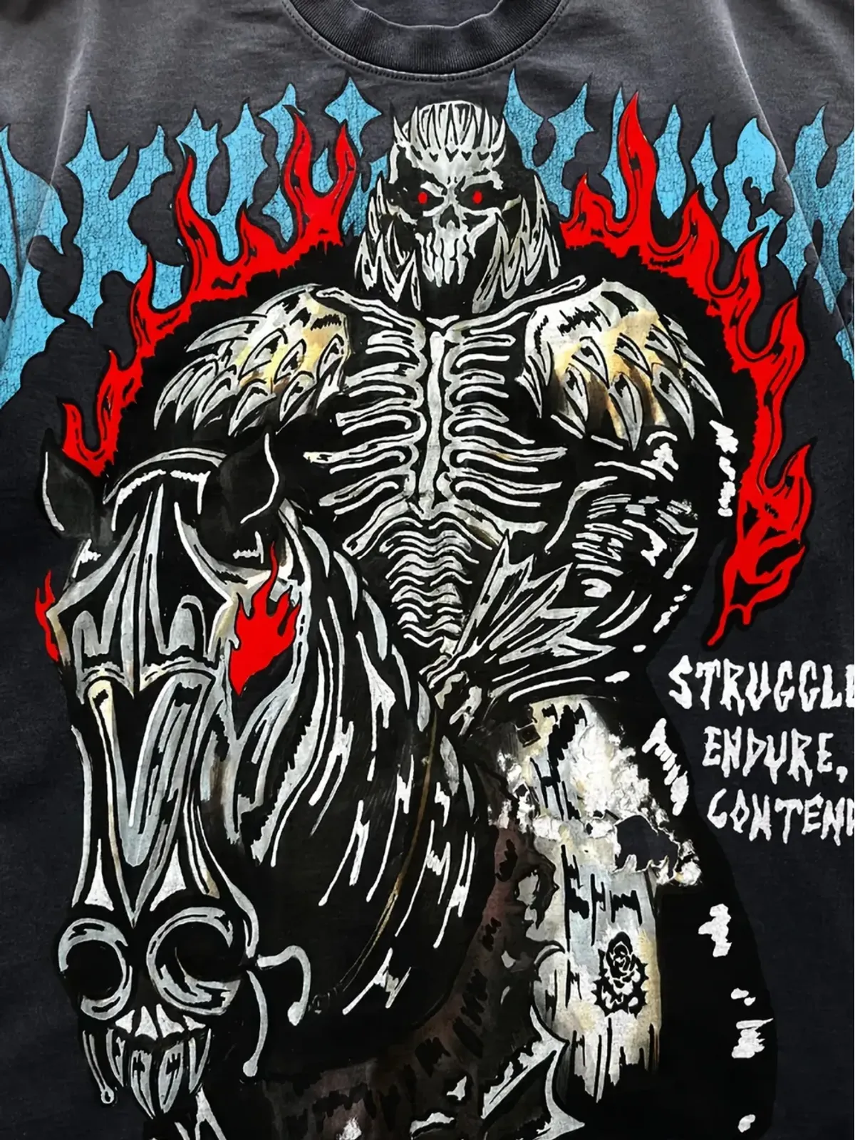 Warren Lotas サンフェード・スカル Tシャツ ブラック - 画像2