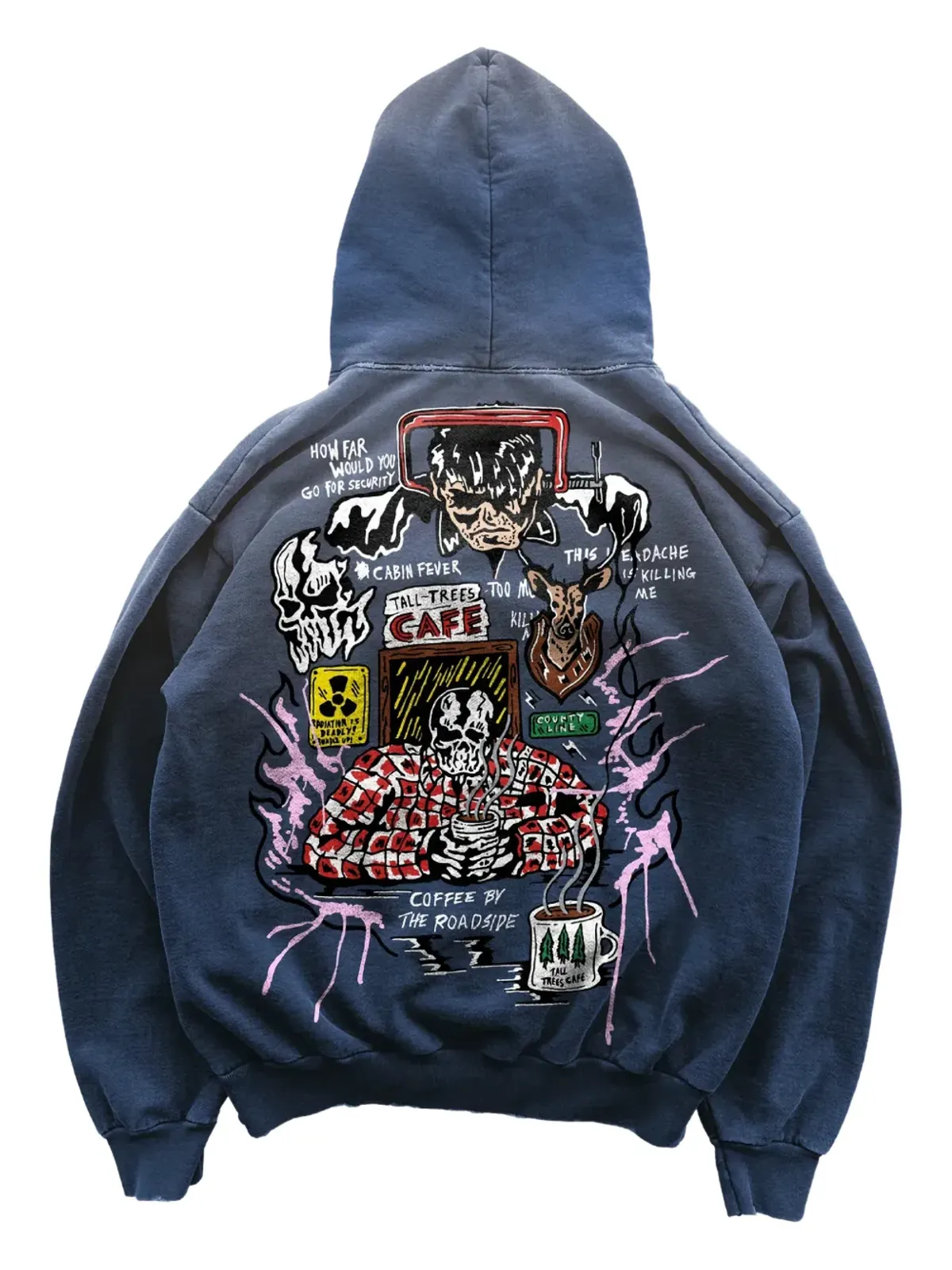 Warren Lotas フェードド・ペオニー・プリント フ hooded sweater - ブルー - 画像2