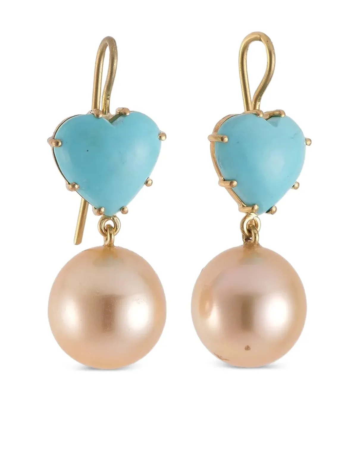 Sylva & Cie ターコイズと南洋真珠のハート型ピアス - 画像1