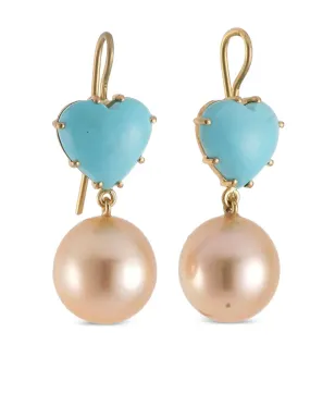 Sylva & Cie ターコイズと南洋真珠のハート型ピアス - サムネイル1