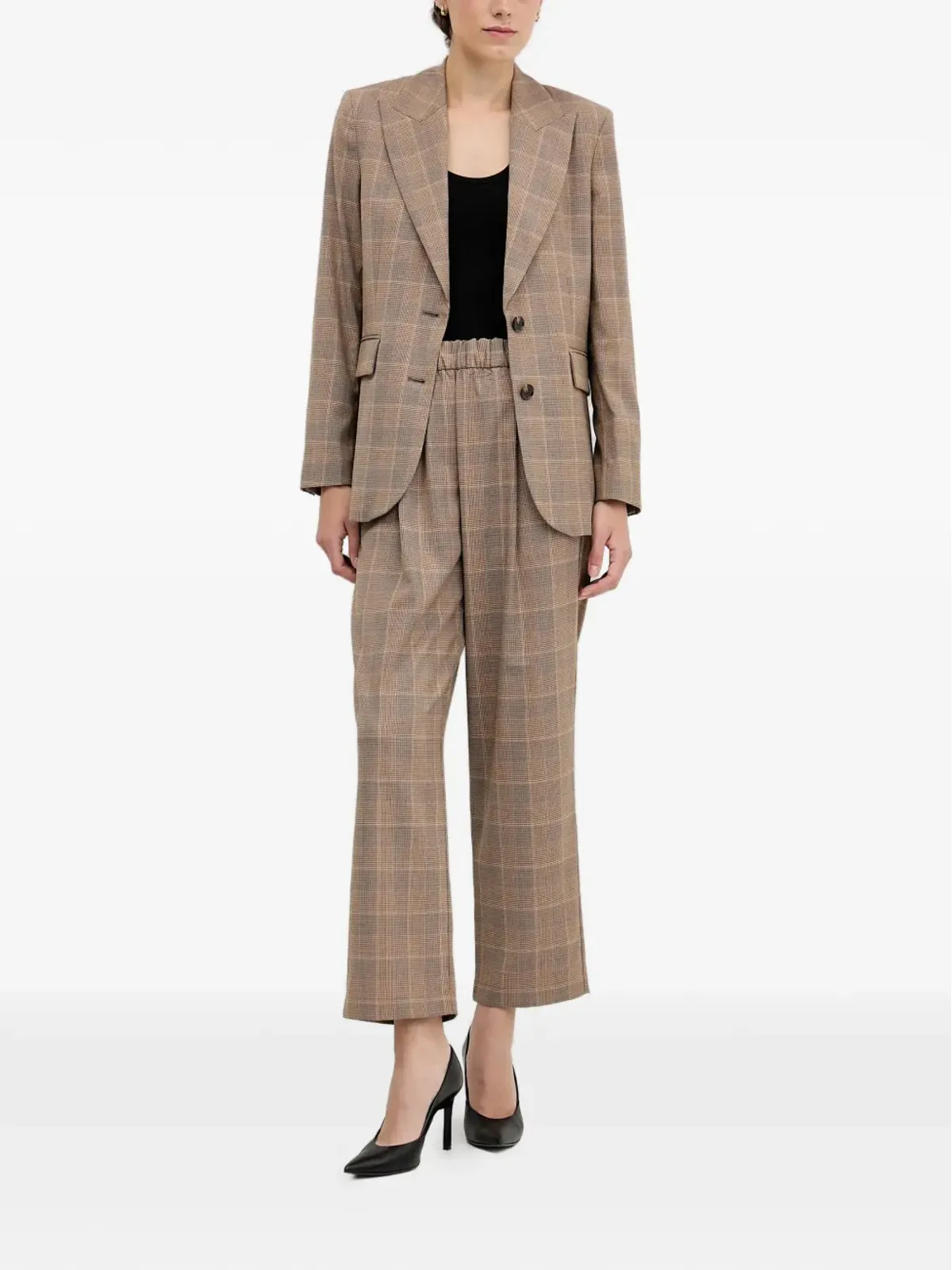 Sisley エラスティック付き チェック柄クロップドパンツ（ブラウン） - 画像2