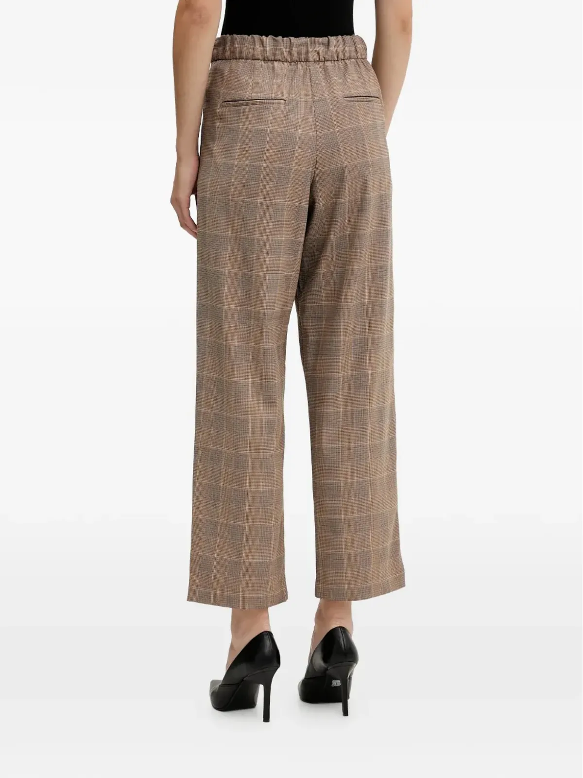 Sisley エラスティック付き チェック柄クロップドパンツ（ブラウン） - 画像3