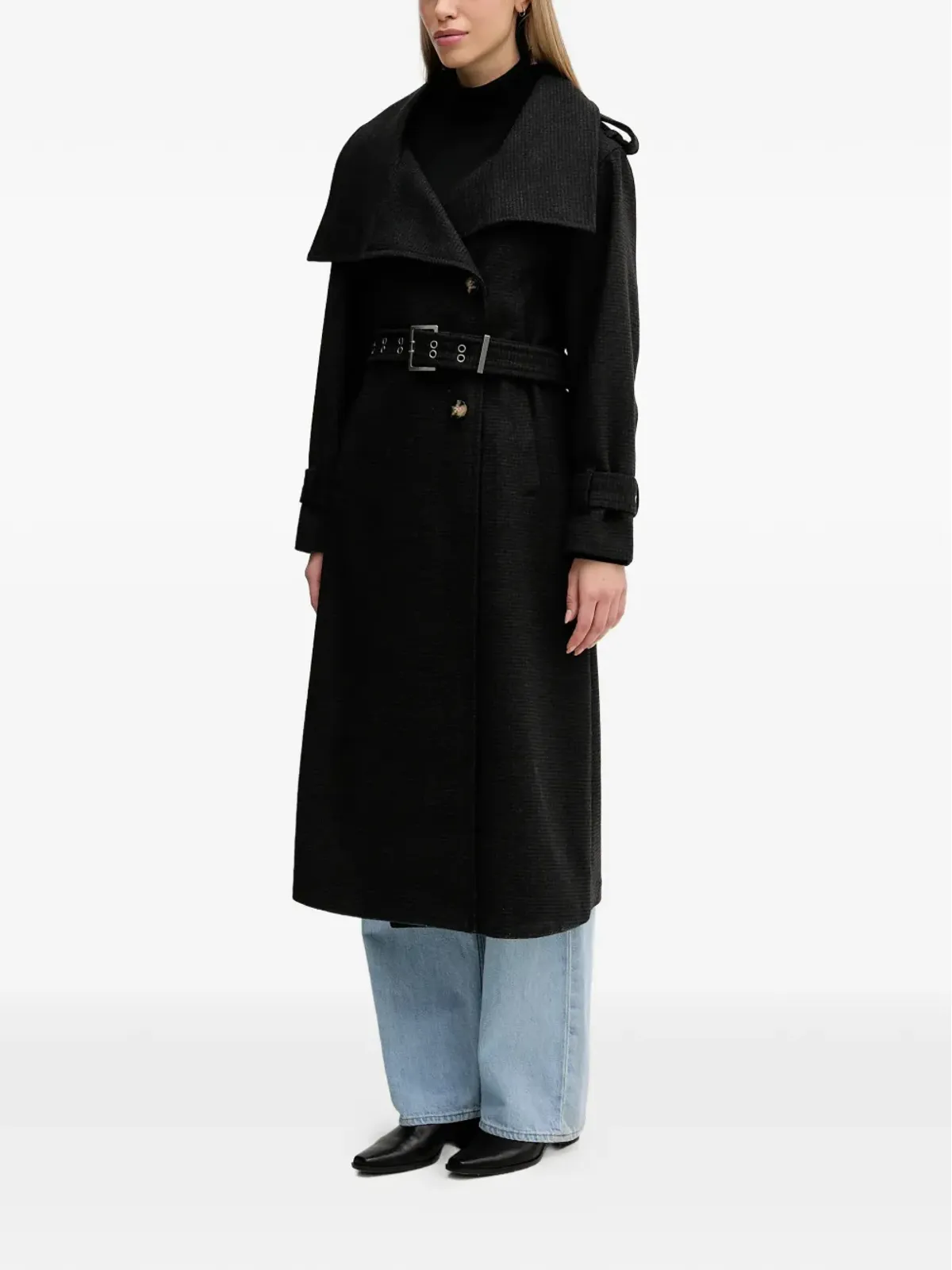 Sisley ベルト付きロングスリーブVネックコート - 画像2