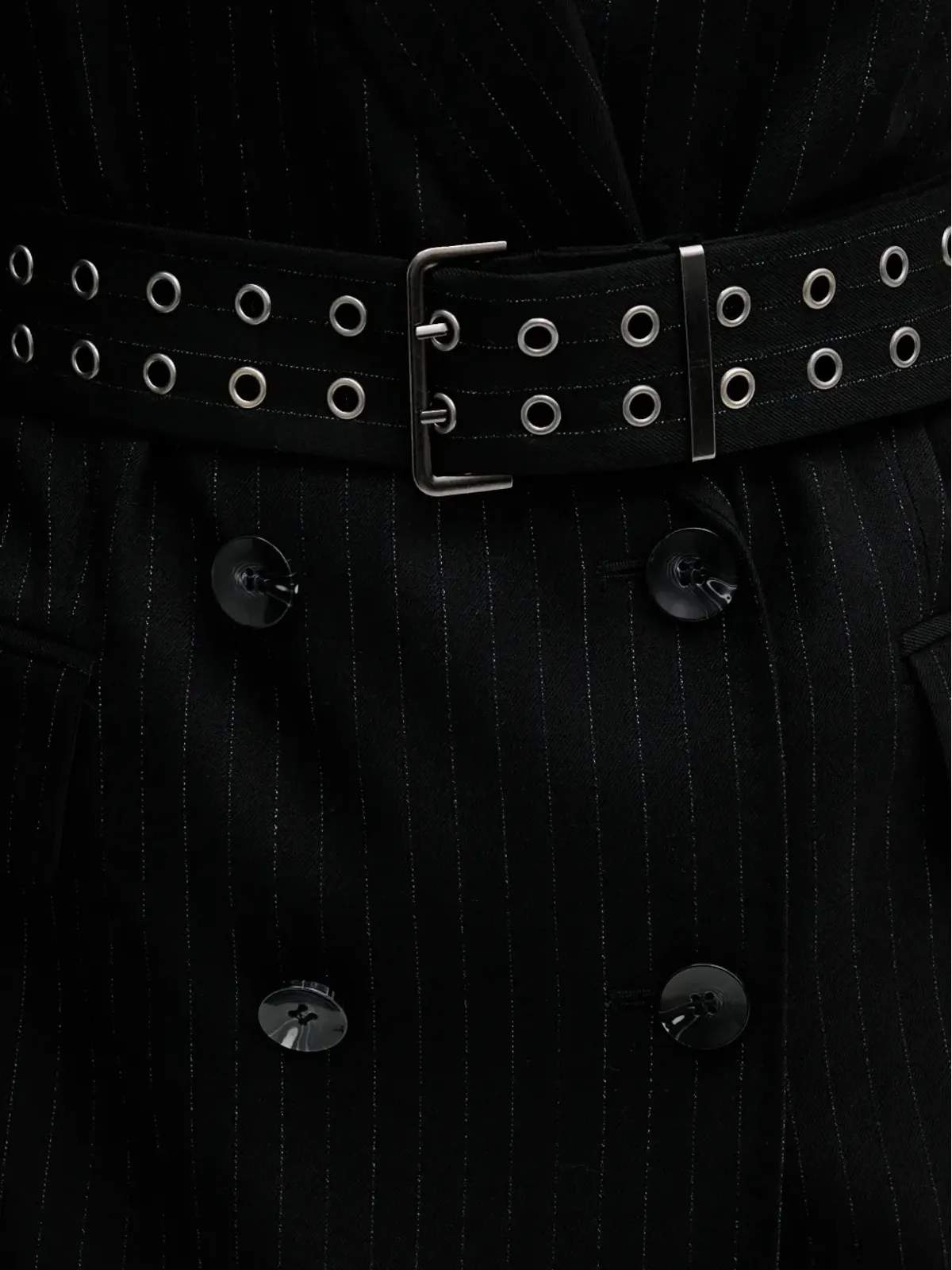 Sisley ピンストライプ柄ベルト付きVネックジャケット - 画像5