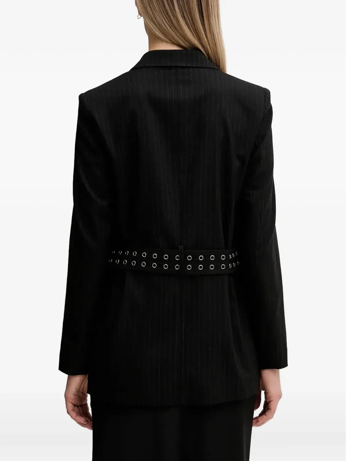 Sisley ピンストライプ柄ベルト付きVネックジャケット - 画像3