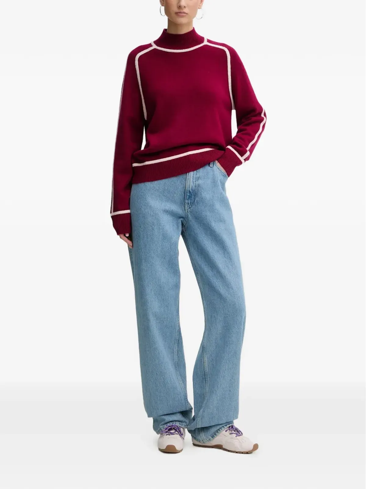 FROM FUTURE contrast-trim roll-neck sweater - Red - 画像2