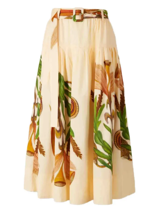 Ulla Johnson Ulla Johnson フィリグレ ボタニカルプリント ベルト付きミディスカートの商品画像