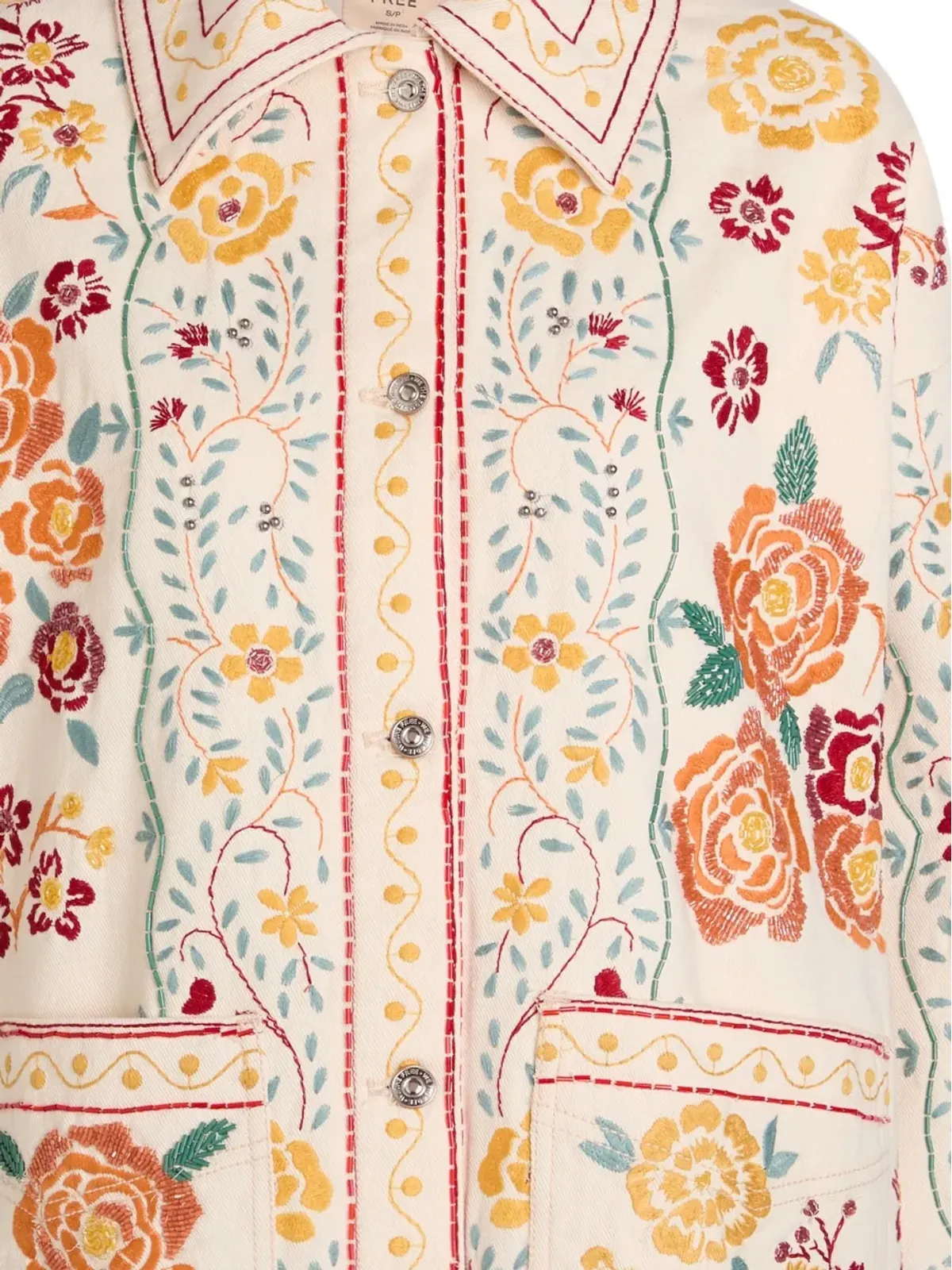 Free People フローラル刺繍デニムジャケット - 画像2