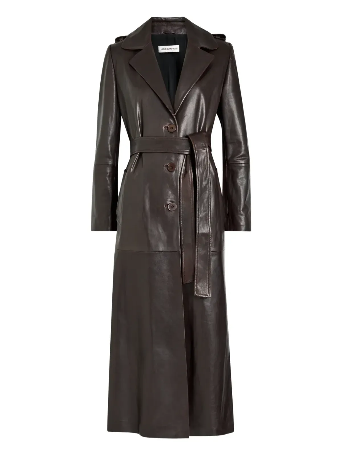 Nour Hammour Scarlett belted leather trench coat - Brown - 画像1