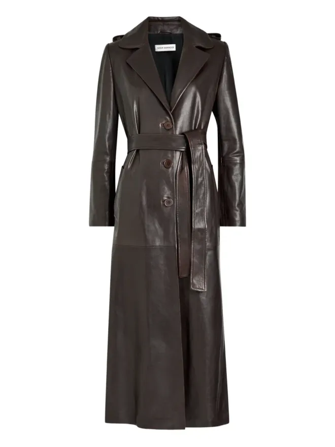 Nour Hammour Nour Hammour Scarlett belted leather trench coat - Brownの商品画像